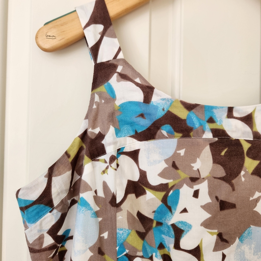 J. Jill Midi Dress Summer Floral Print Straps Blue Aqua Brown White 16 Petite - Picture 5 of 14
